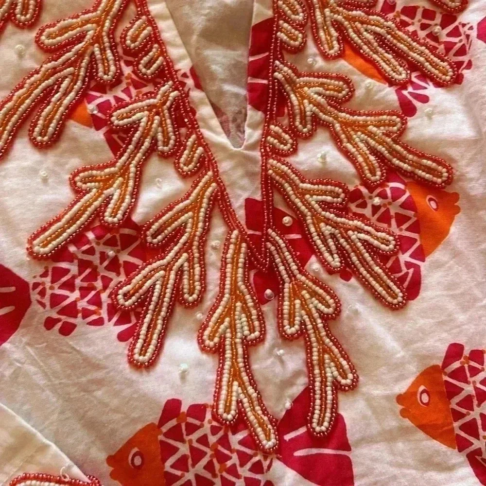 Barbara  Gerwit fish beaded coral tunic - Picture 3 of 10